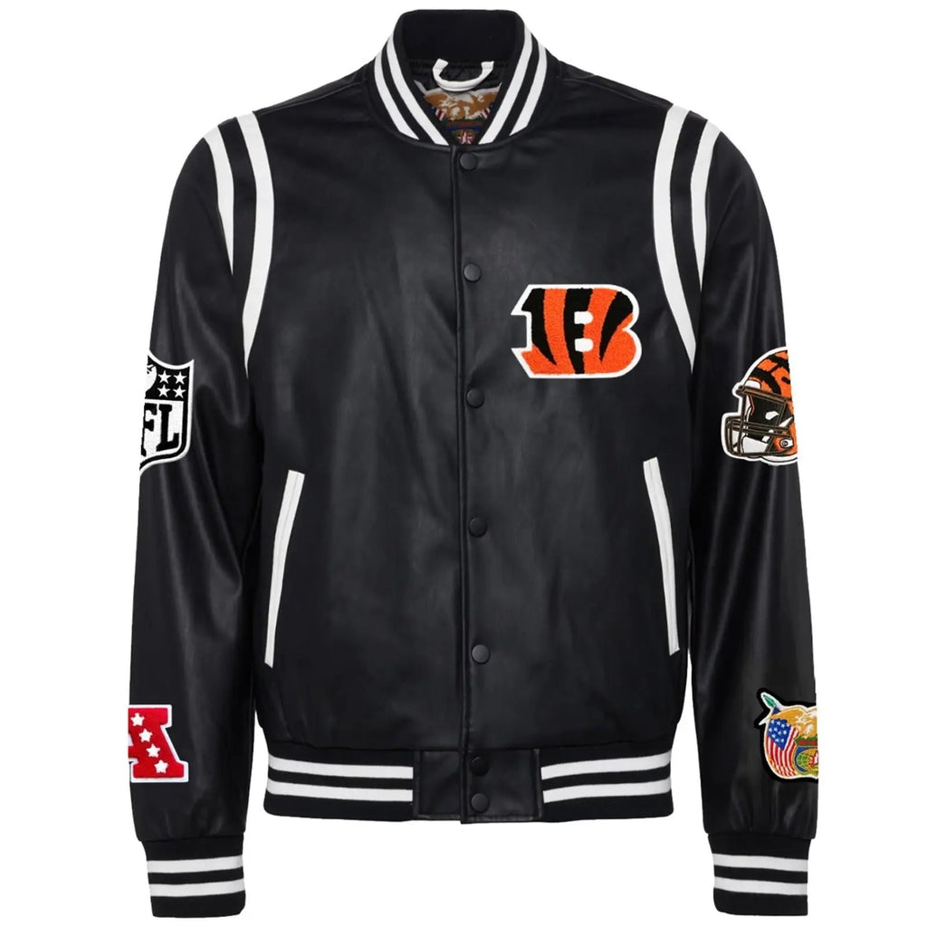 Cincinnati Bengals Jeff Hamilton Black Leather Varsity Jacket WorthVee