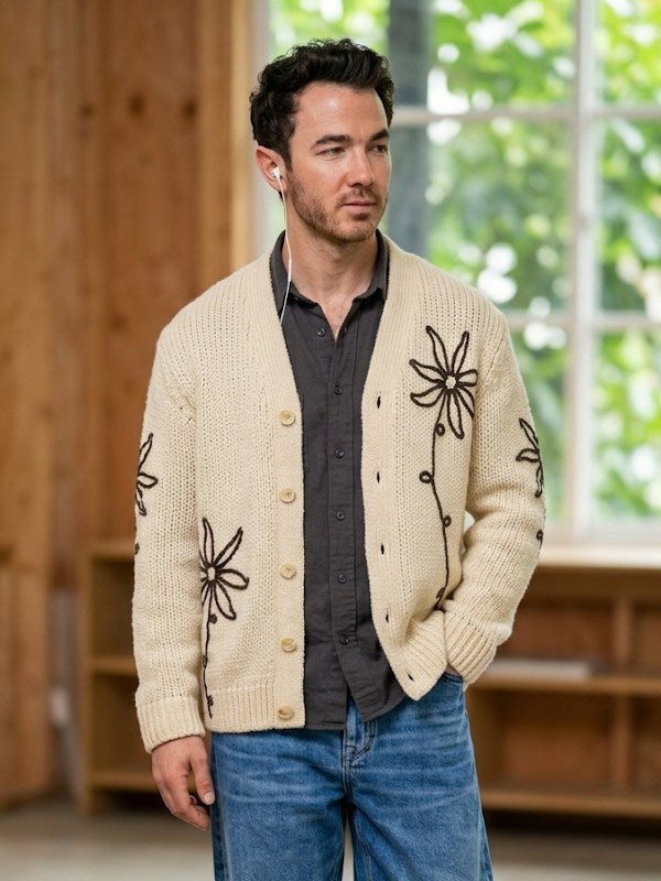 Kevin Jonas Hey Jonas! Podcast 2026 Beige Floral Cardigan WorthVee