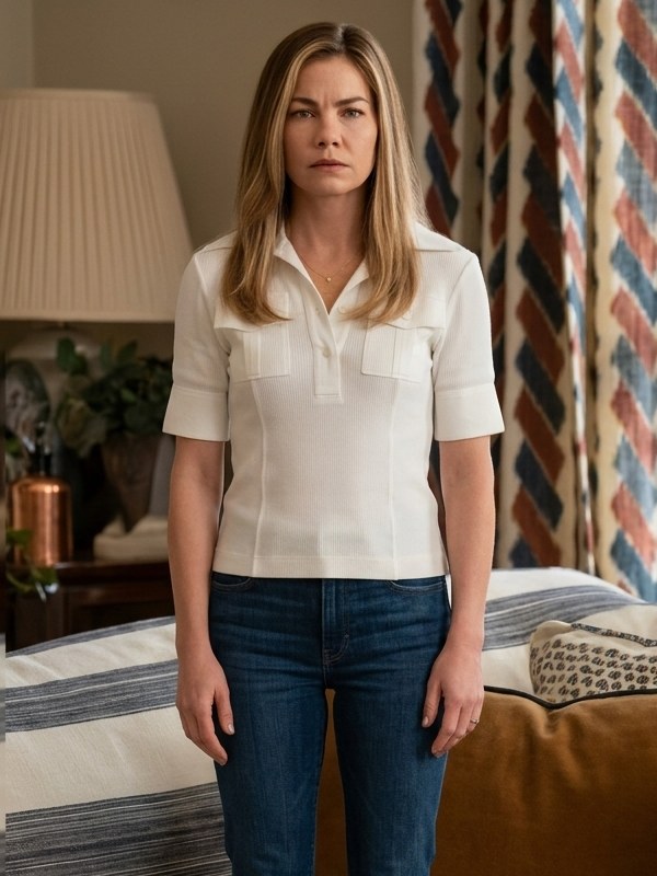 Little Brother 2026 Michelle Monaghan White Polo Top WorthVee