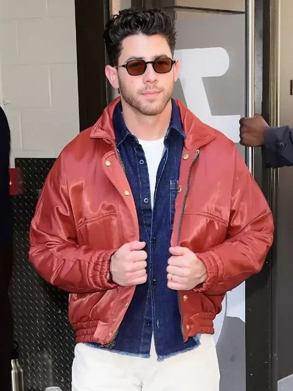 NYC 2026 Nick Jonas Red Bomber Jacket WorthVee