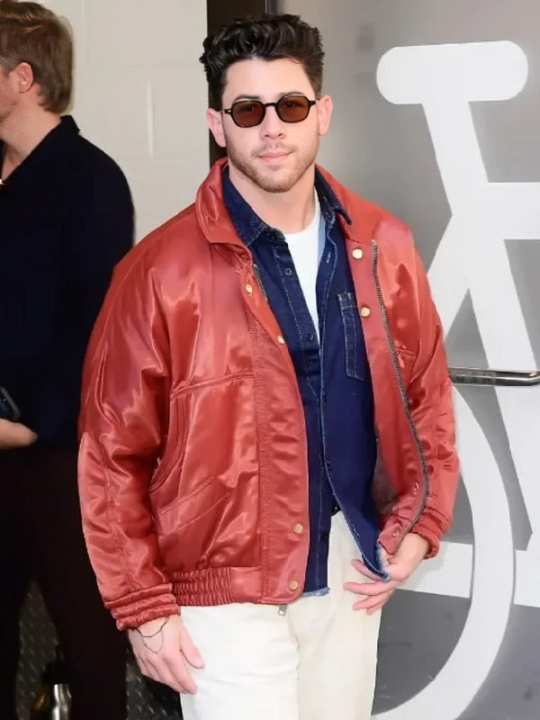 NYC 2026 Nick Jonas Red Bomber Jacket WorthVee