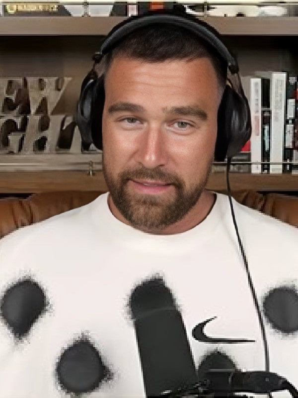 New Heights Podcast Travis Kelce White Spray Dot T-Shirt