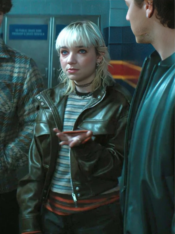 Off Campus S1 Julia Sarah Stone Green Leather Jacket WorthVee