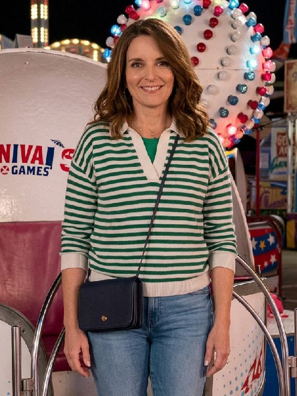 The Four Seasons S2 Tina Fey Green Striped Polo Sweater