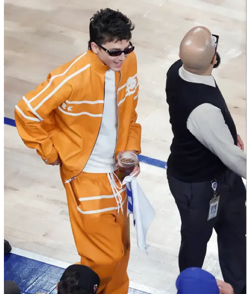 Timothée Chalamet NBA Finals Game 3 Orange Tracksuit WorthVee